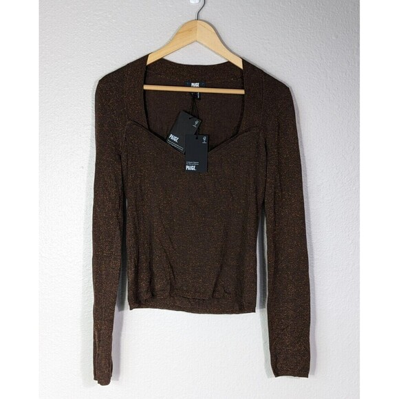 Paige Brown Genieve Metallic Glitter Cutout Sweater M - Picture 3 of 11